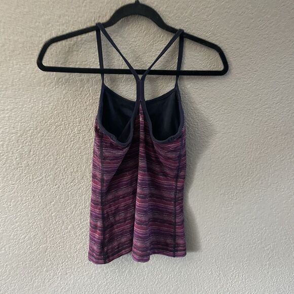 Lululemon Power Y Tank Top Womens 4 Purple Multistripe Shelf Bra Gym Active - Picture 4 of 7